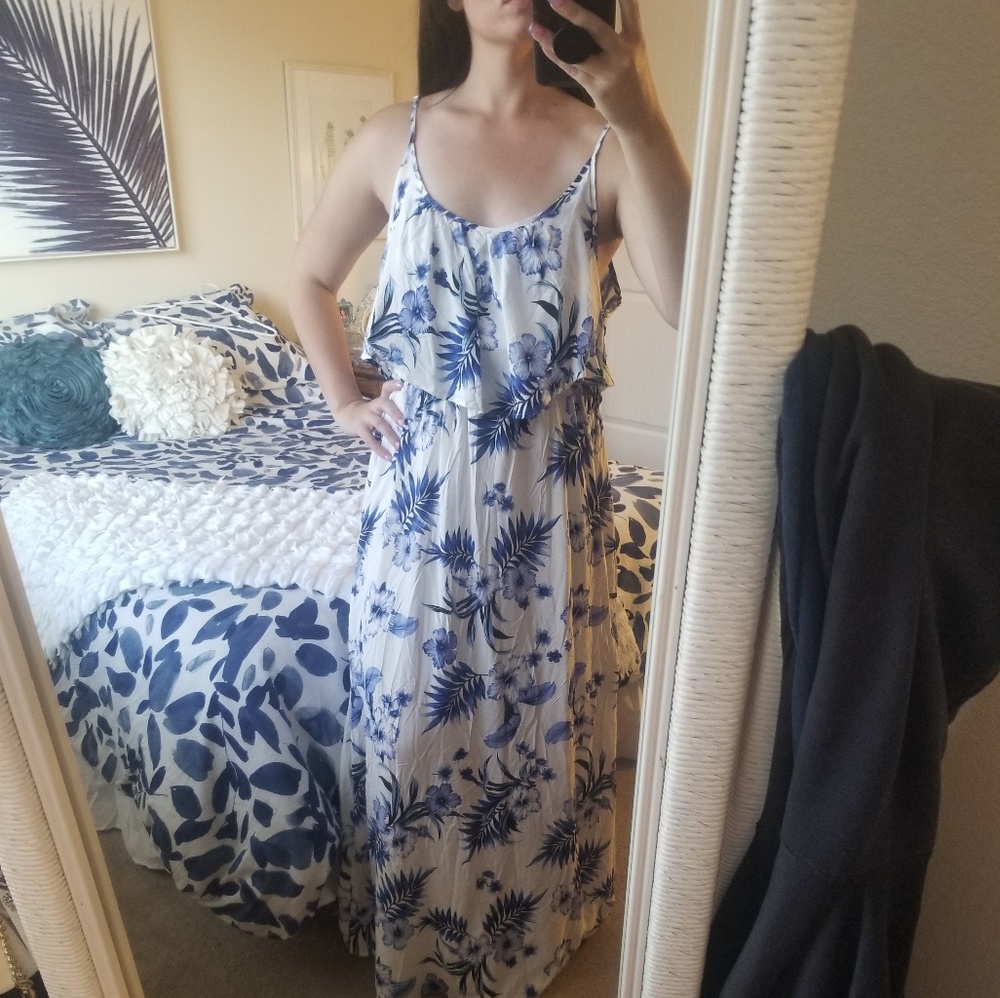 White and blue floral maxi dresd